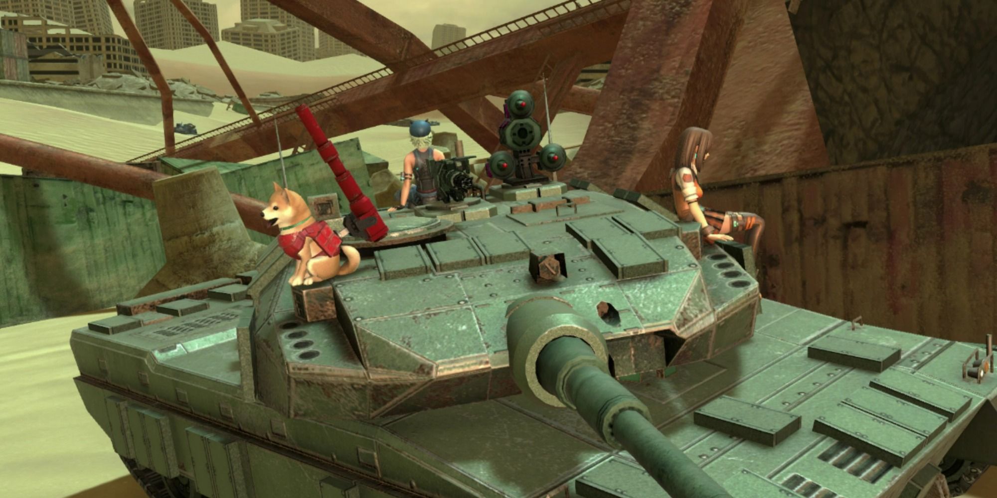 characters riding a tank in some salvage in metal max xeno reborn