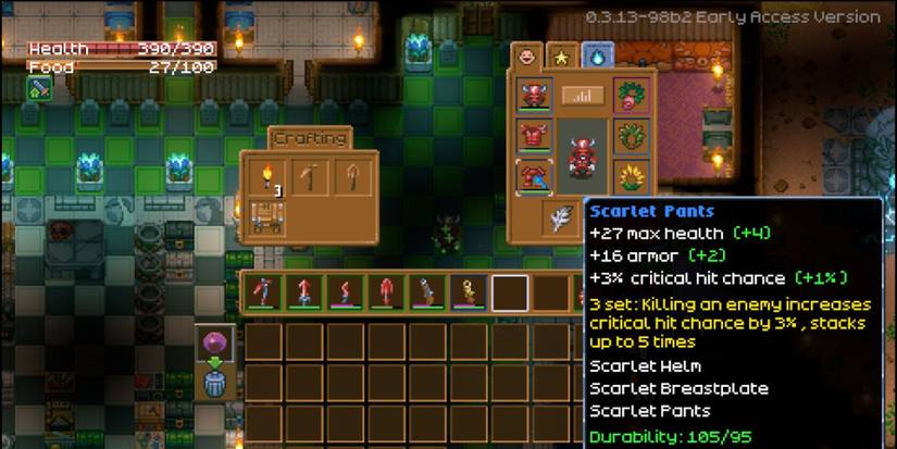 The Scarlet Armor Pants on Core Keeper