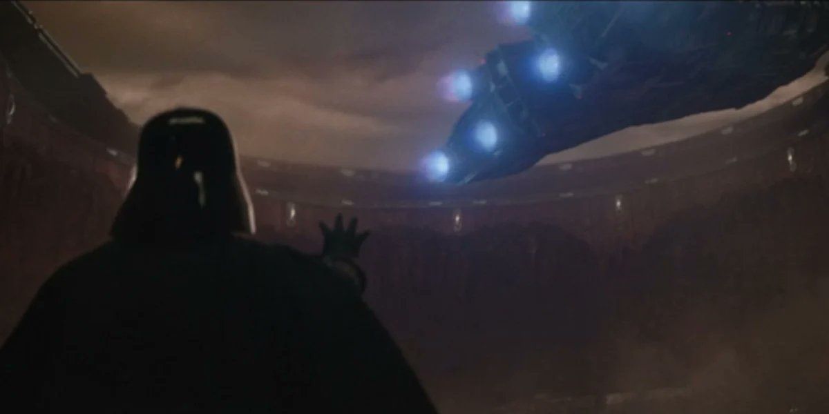 darth vader using the force on a space ship
