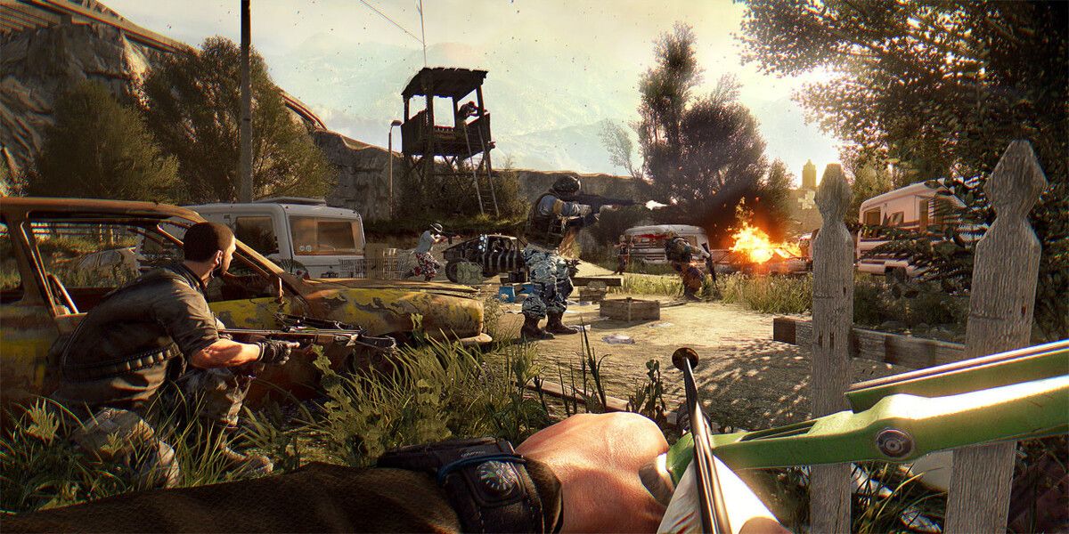 Player aiming an arrow in Dying Light 1