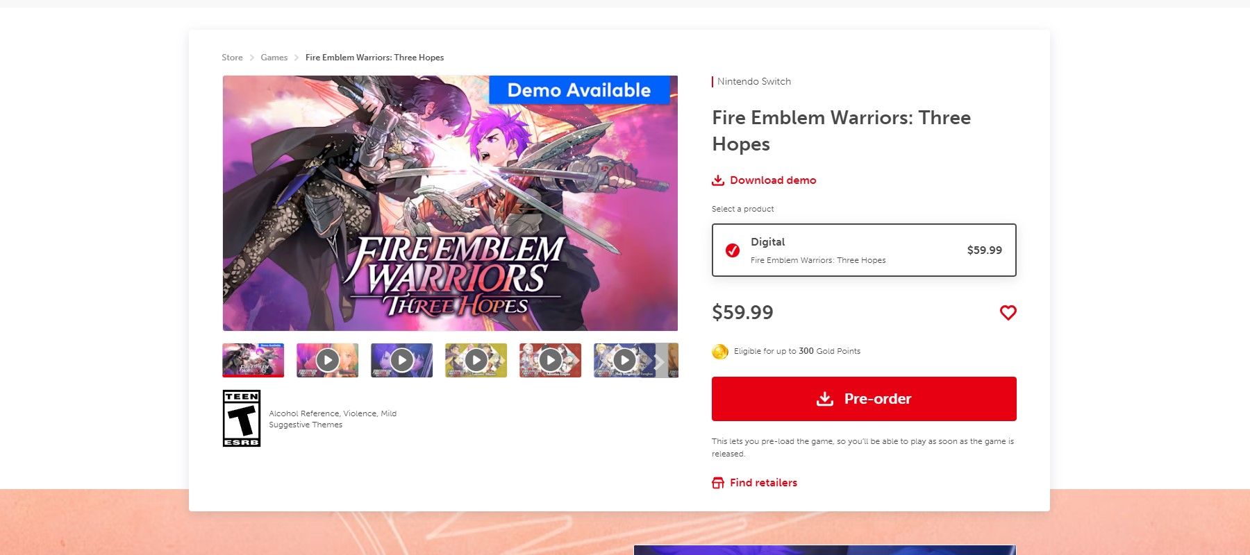 fe3h ninendo switch store page