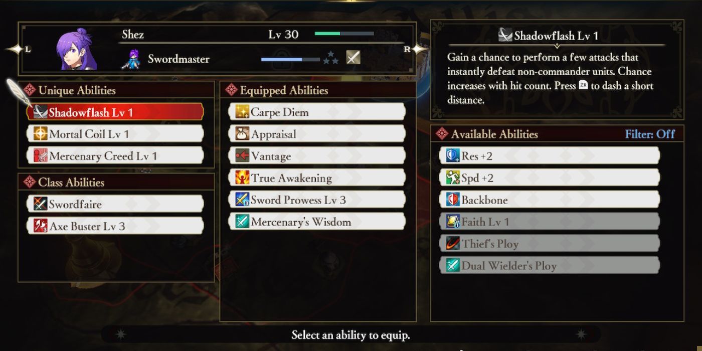 fire emblem warriors three hopes abilities menu