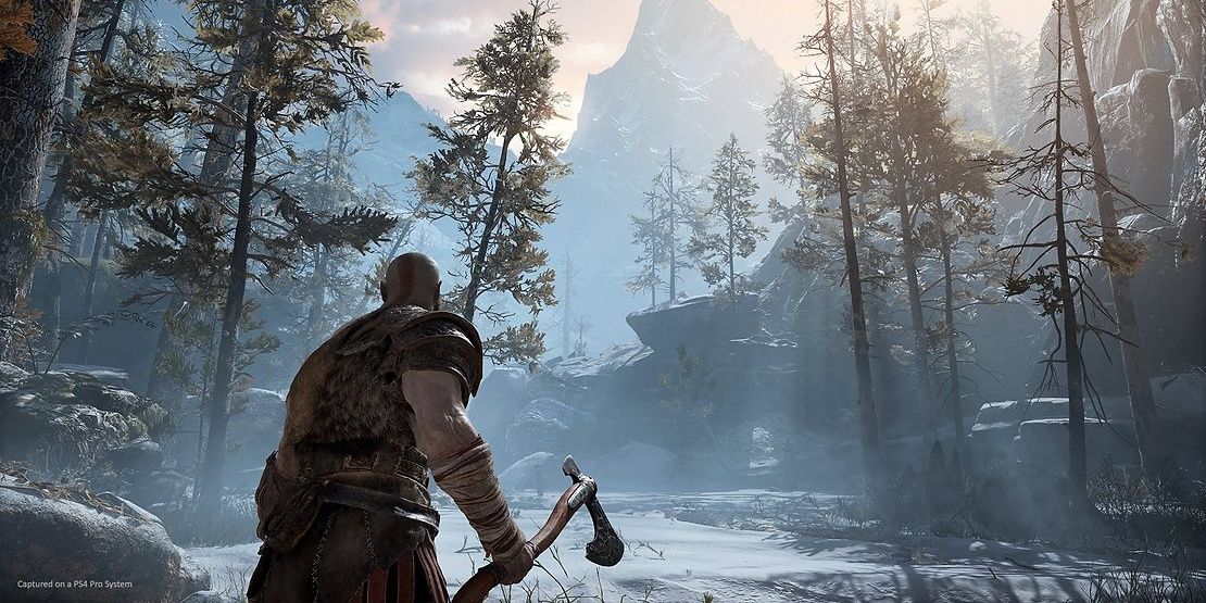 god of war kratos looking at a mountain 