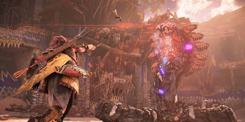 horizon aloy fighting a gaint snake 