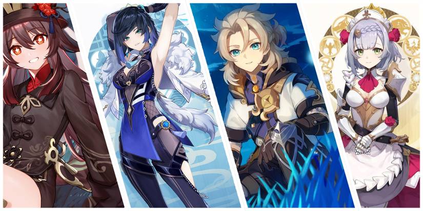 hu tao,yelan,albedo,and noelle in genshin impact