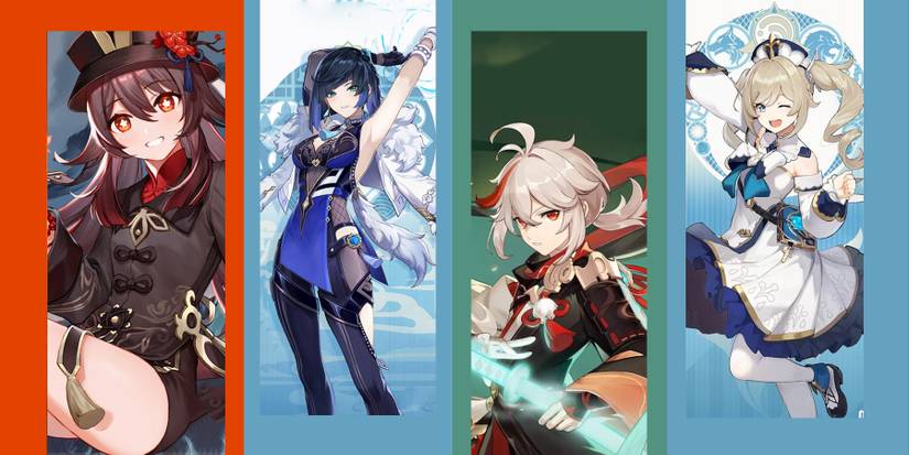 hutao, yelan,kazuha,and barbara in genshin impact