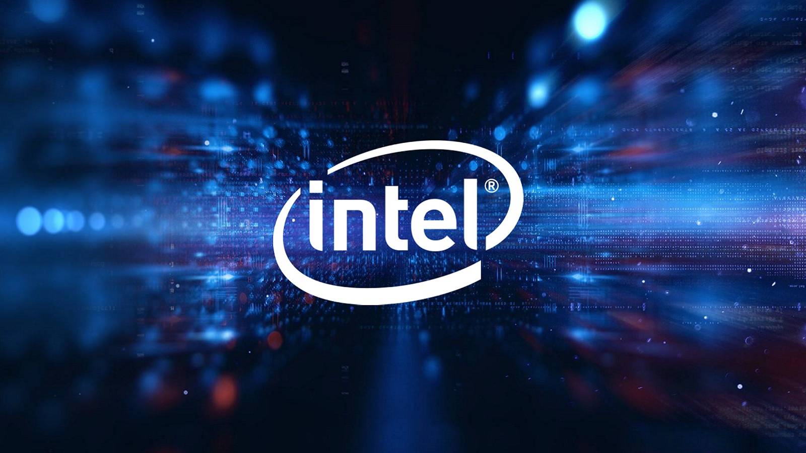The Intel log on a flashy, futuristic style background.