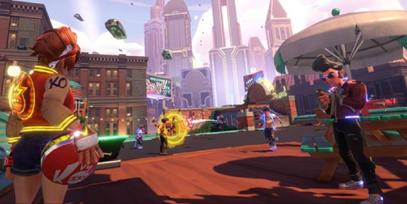 knockout city player in the main lobby 