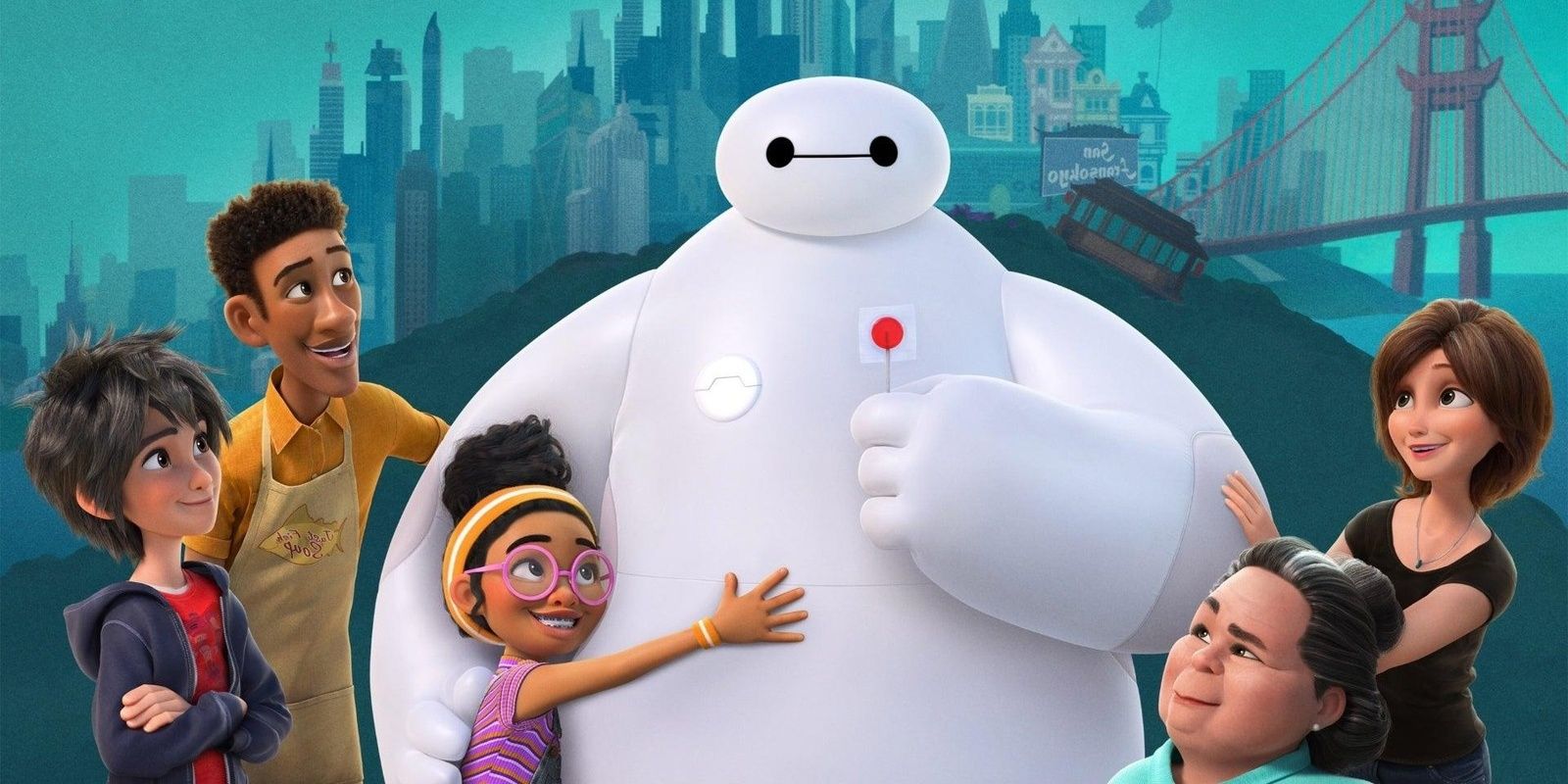 baymax with a cast of characters