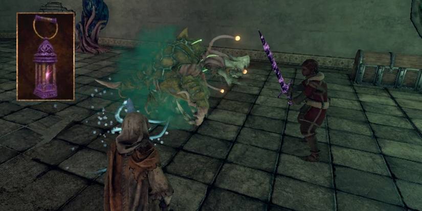 lantern-of-souls-roland-and-player-fighitng-shell-horror-in-outward-the-video-game