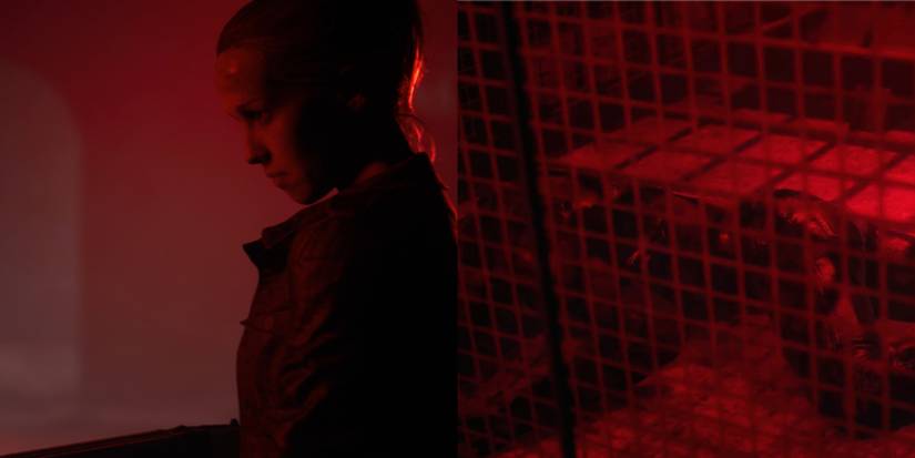 laura shooting the werewolf in the Cage in the quarry