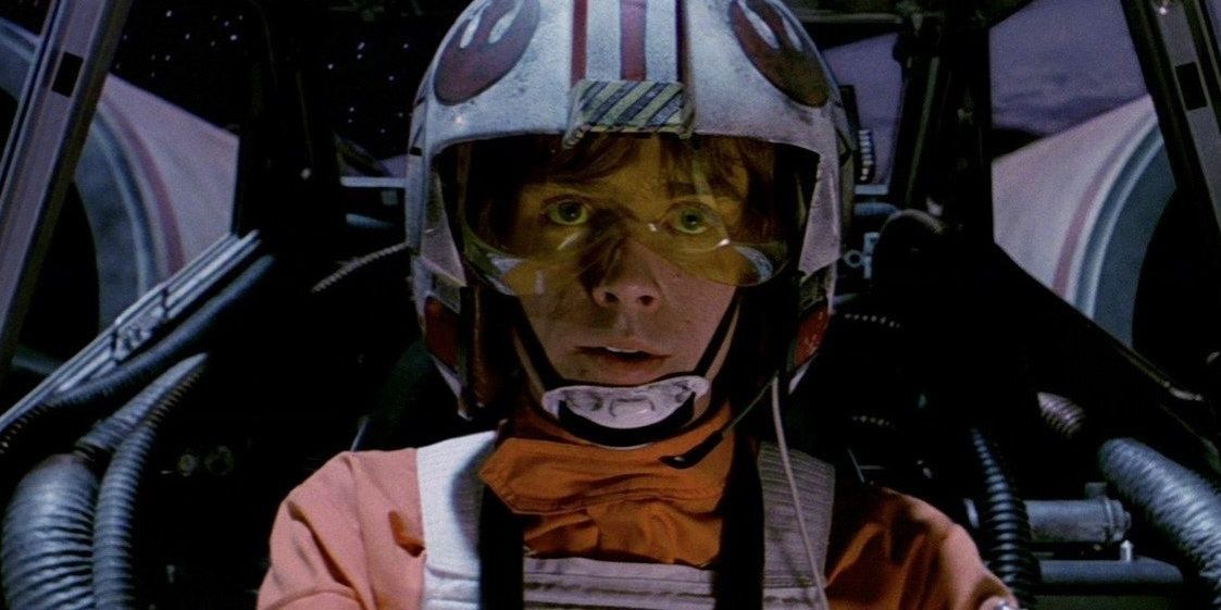 luke skywalker in the cockpit of an x-wing