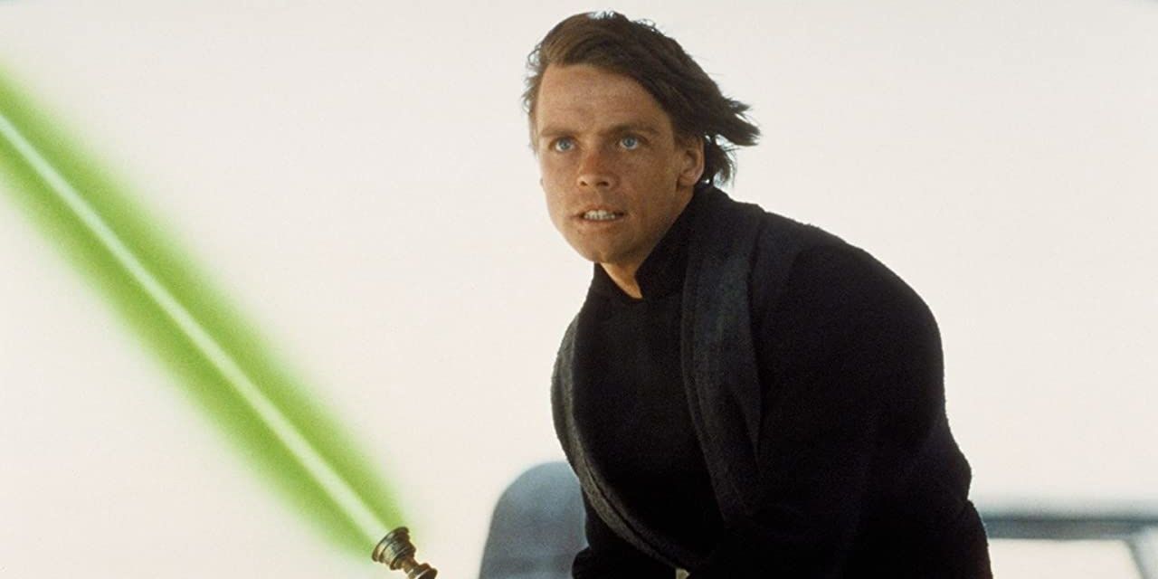 Люк Скайуокер со своим зеленым световым мечом