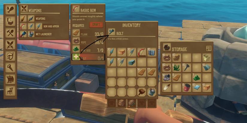 making a bolt to craft a bow in raft