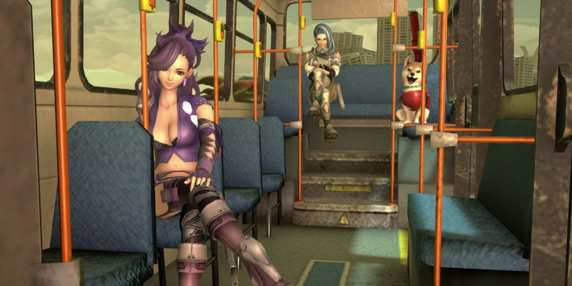 metal max xeno reborn characters and dog aboard a bus