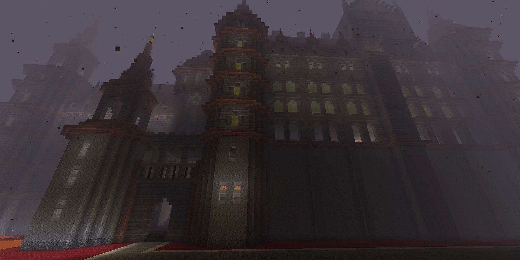 Image from Minecraft showing a gloomy Elden Ring-style castle.