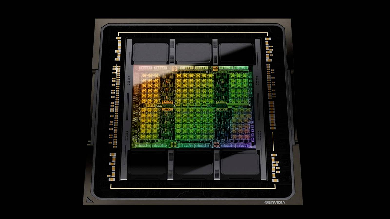 Image of an Nvidia chip on a black background.