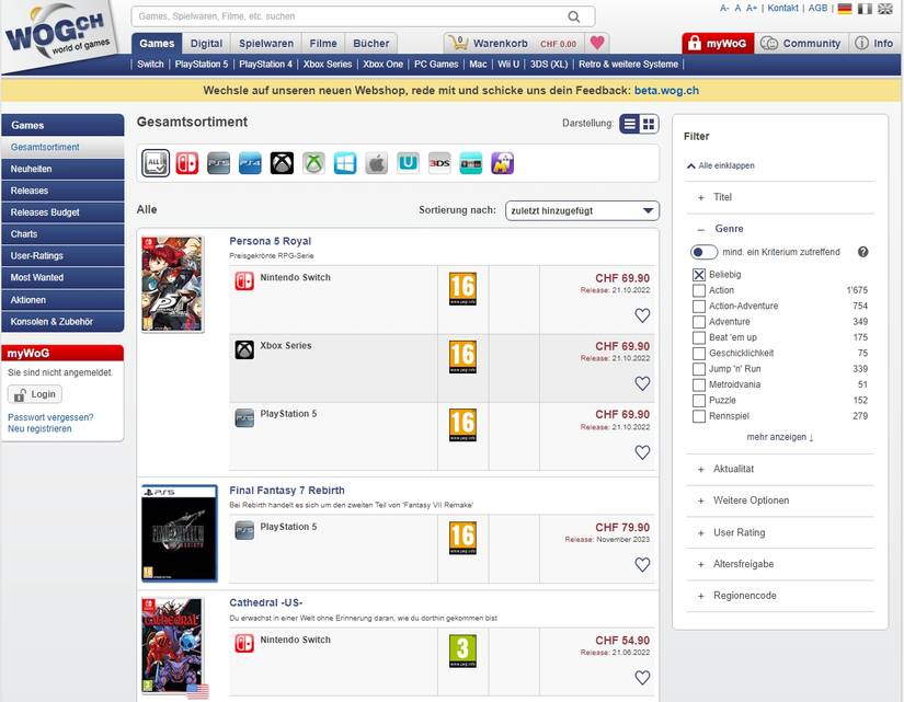 wog.ch listing for persona 5 royal on switch