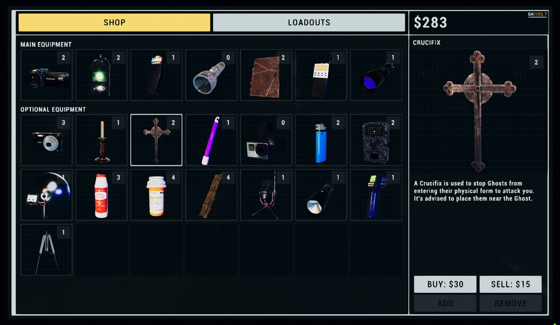 Image from Phasmophobia showing the new shop menu that's coming.