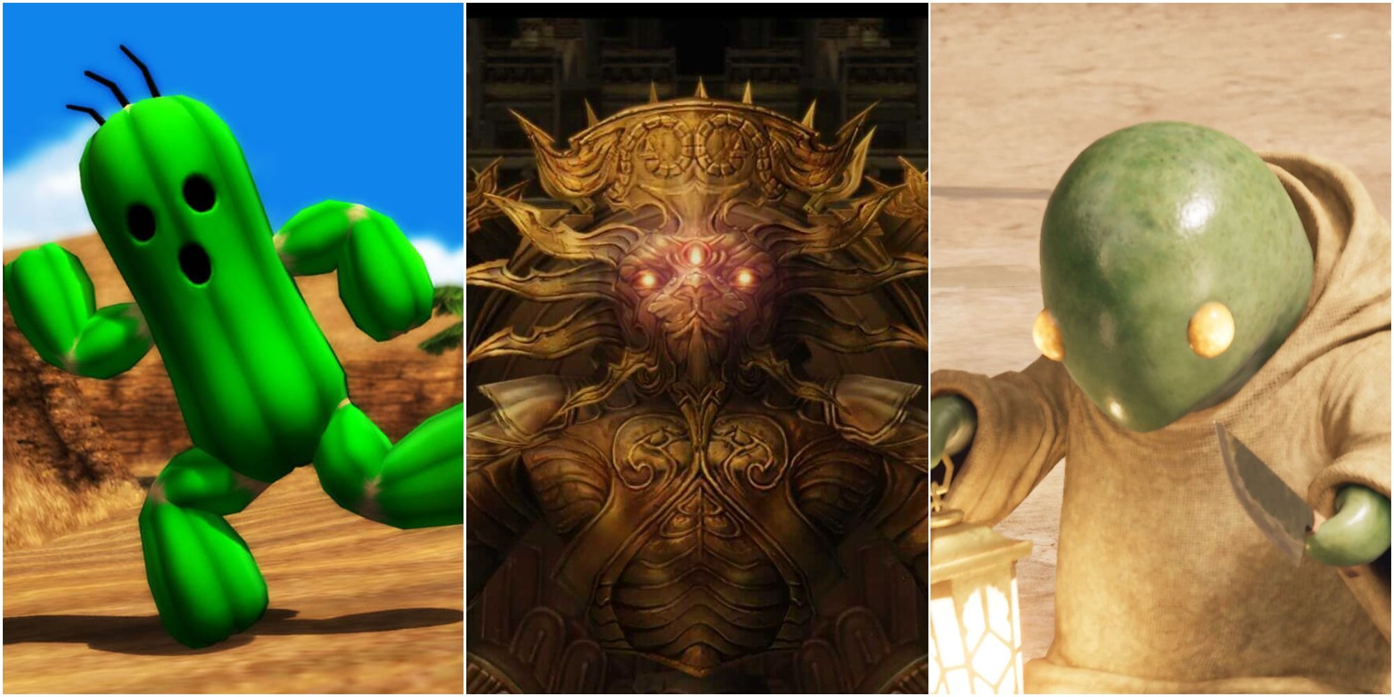 cactuar, demon wall, and tonberry in Final Fantasy
