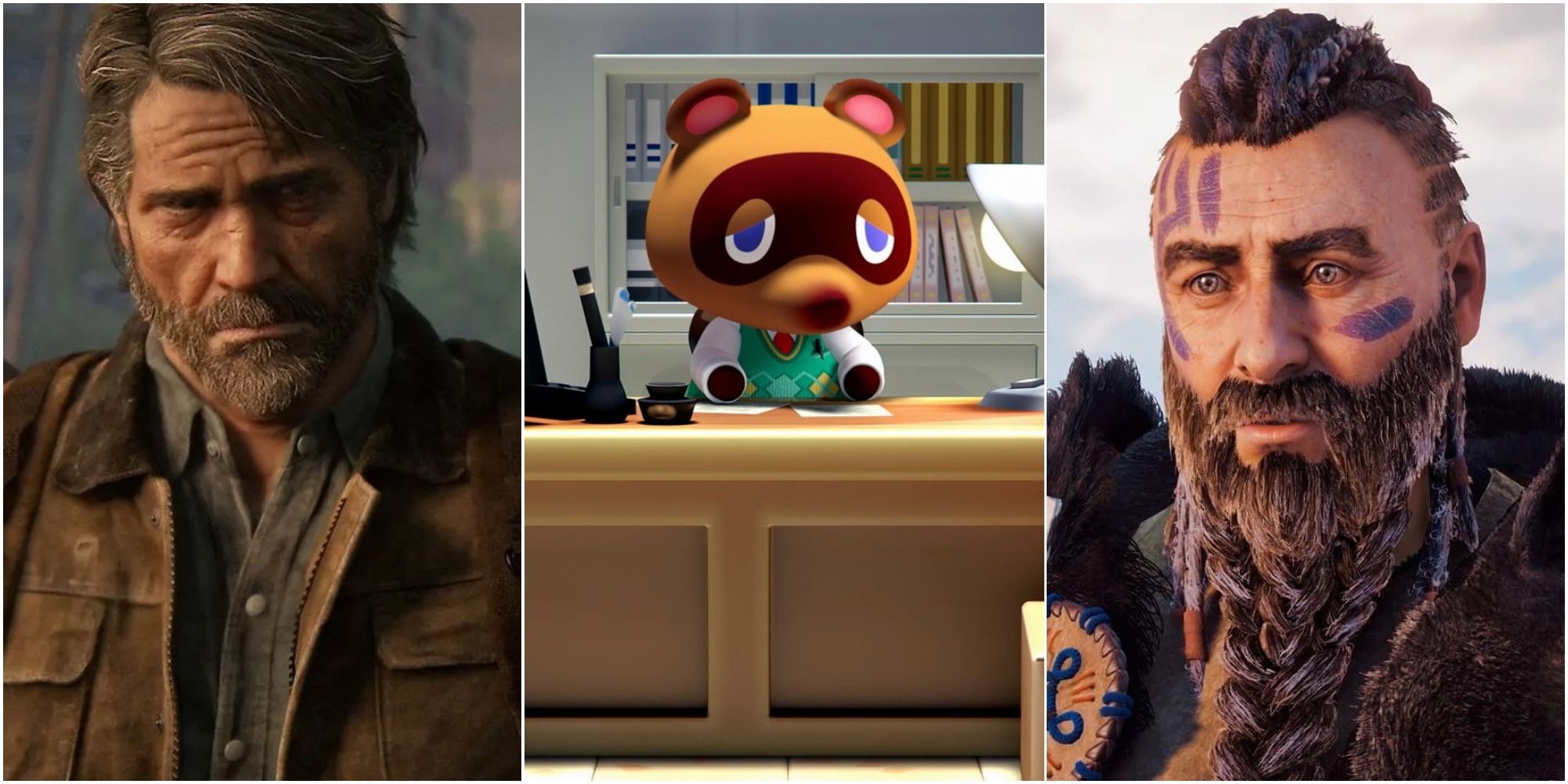 Joel, Tom Nook, and Rost in Animal Crossing