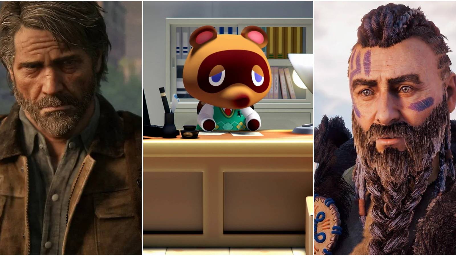 Joel, Tom Nook, and Rost in Animal Crossing