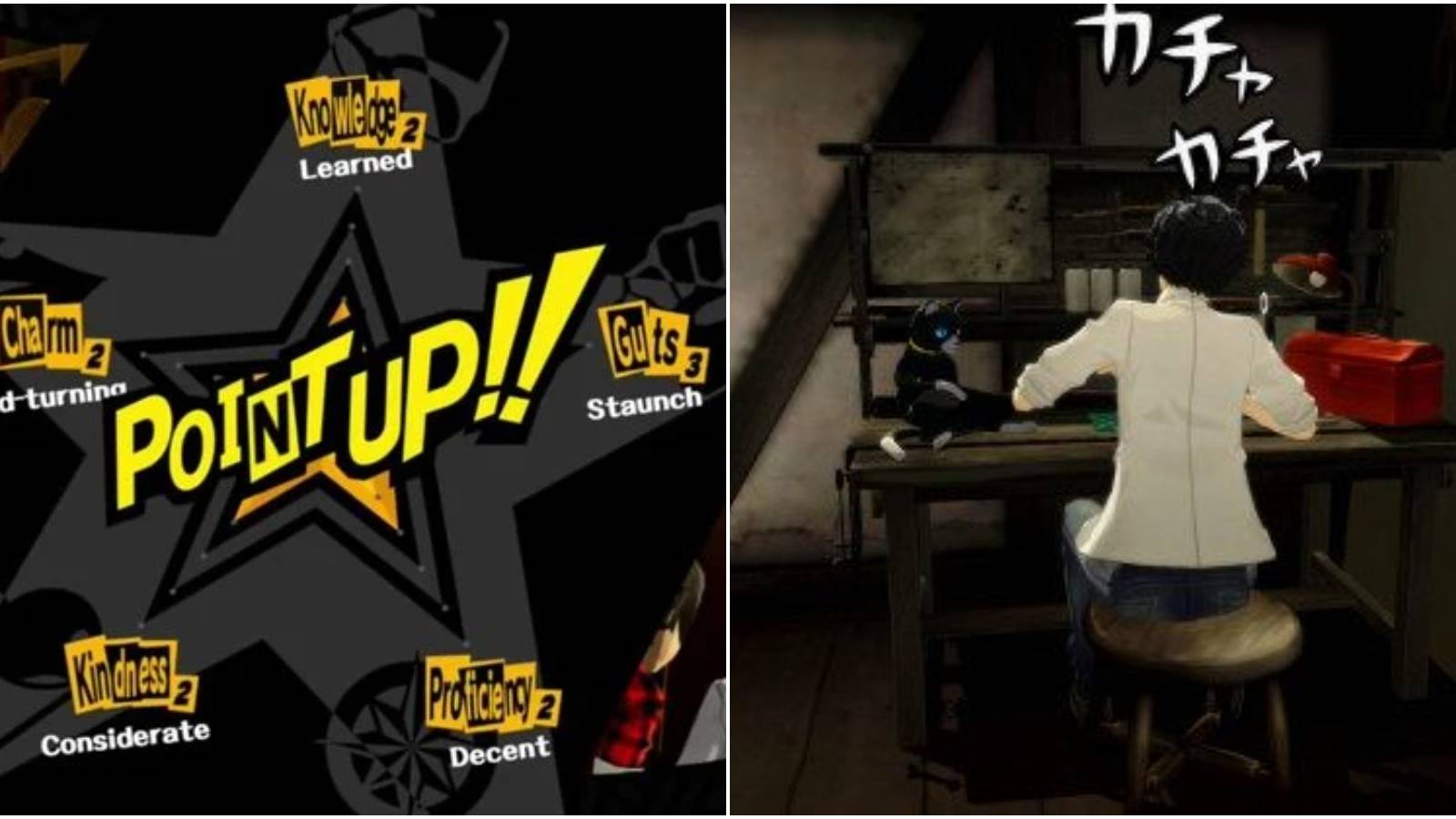 Split image of social stats and Joker crafting.