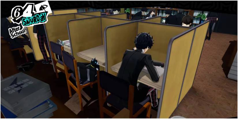 Joker studying in the library. 