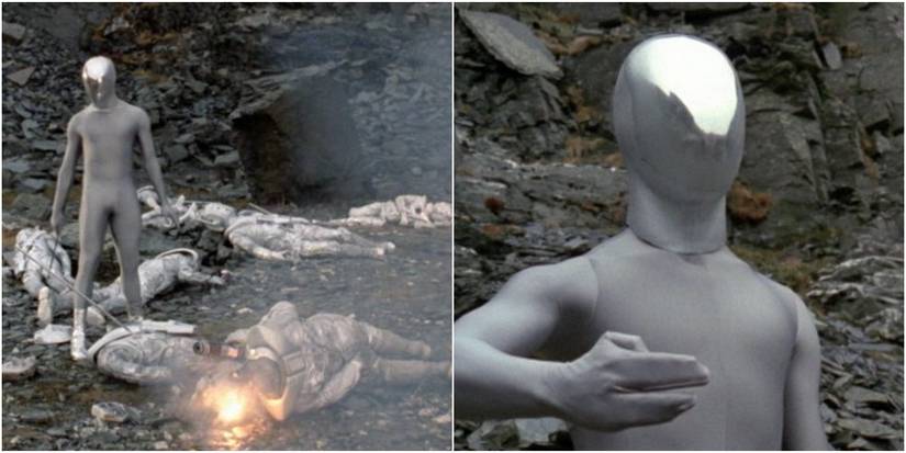 A raston robot destroys cybermen in doctor who, the five doctors