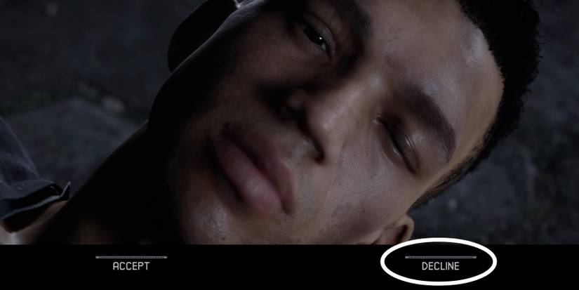 ryan declining the bite from laura in the quarry