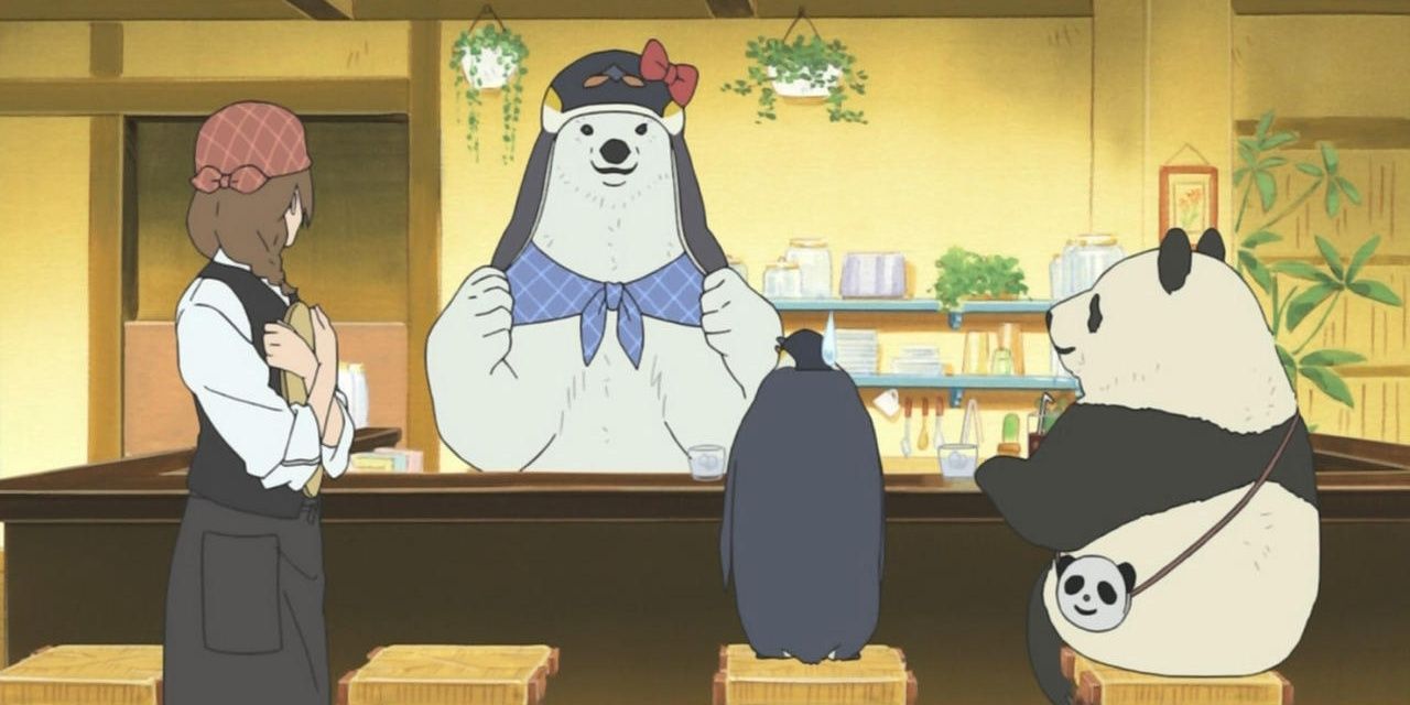 shirokuma cafe with animals and humans chilling out 