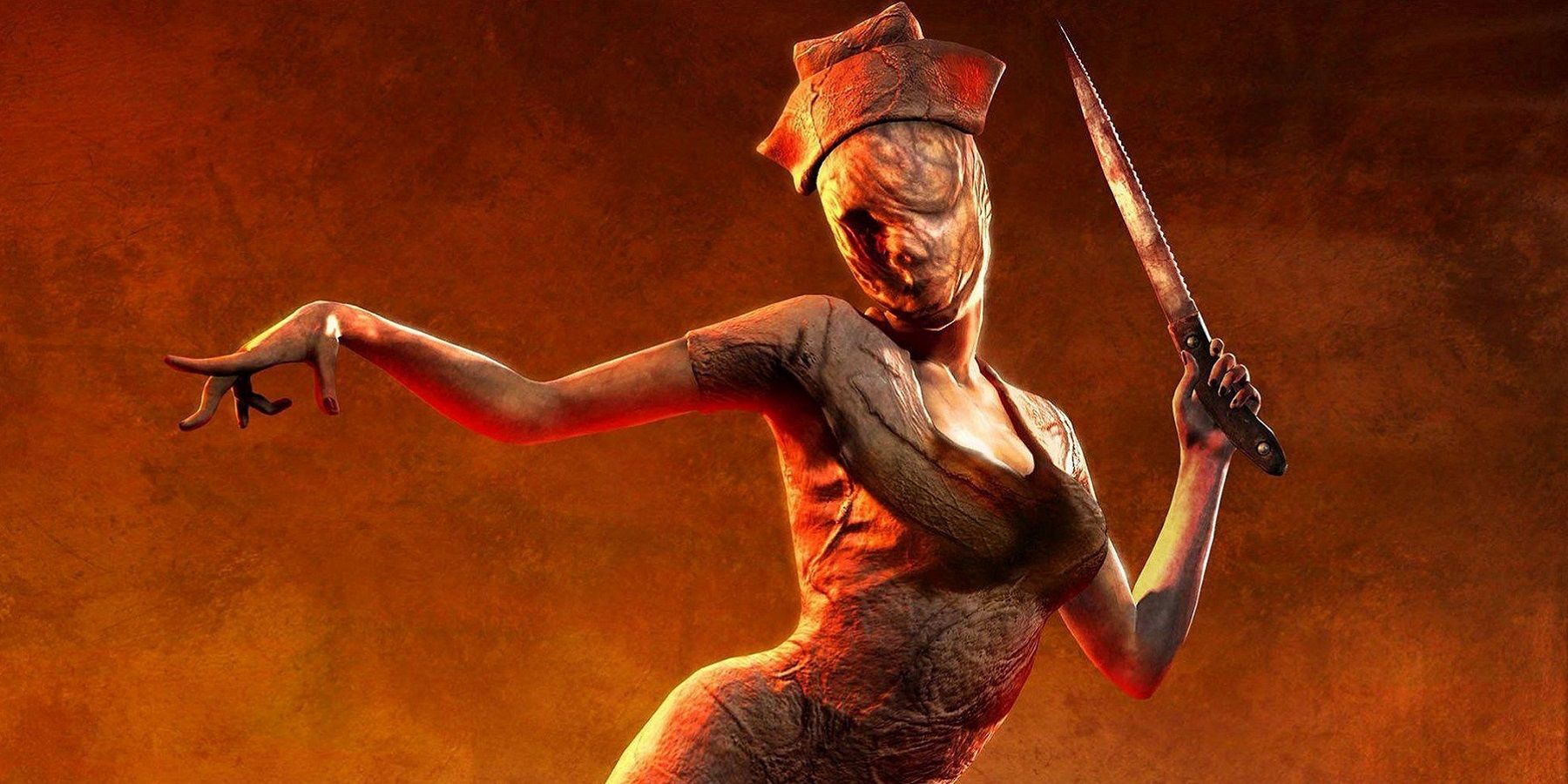 Image showing a nurse from Silent Hill on a dark orange background.