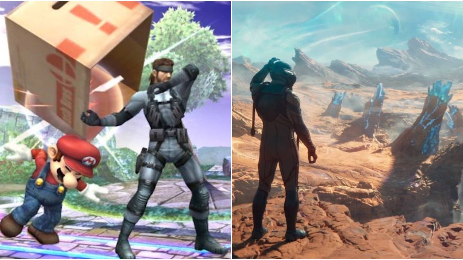 smash bros and outer worlds 2 split image