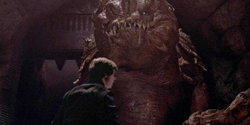 A still from Return of the Jedi showing Luke Skywalker and Jabba's Rancor.
