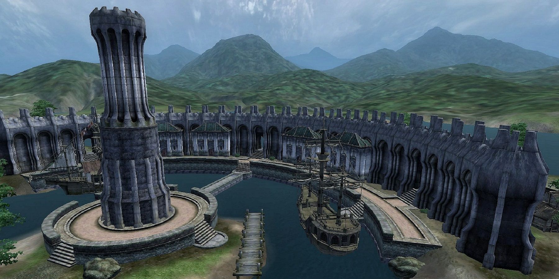 Image from Elder Scrolls 4: Oblivion showing the Waterfront of Imperial City.