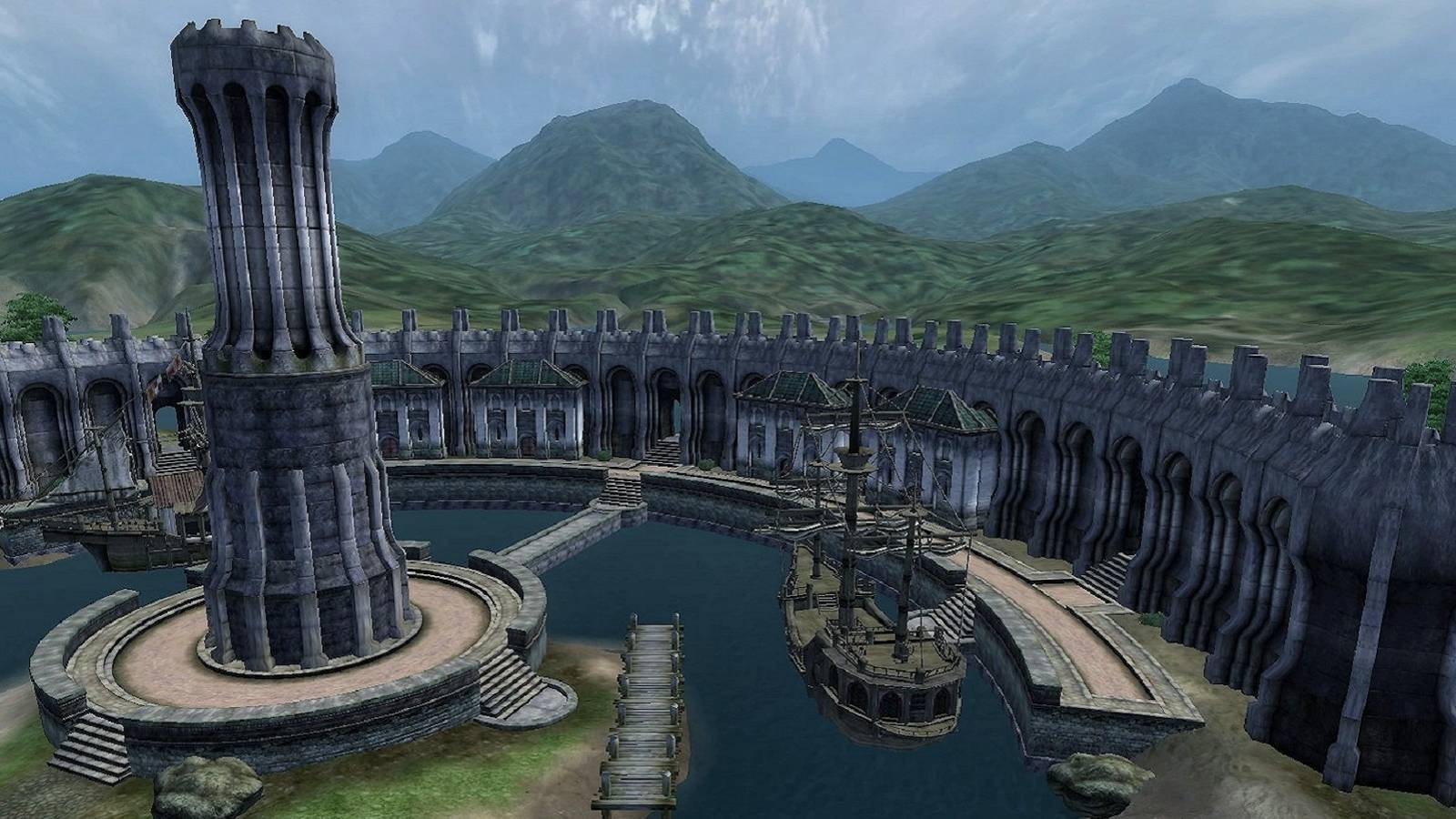 Image from Elder Scrolls 4: Oblivion showing the Waterfront of Imperial City.