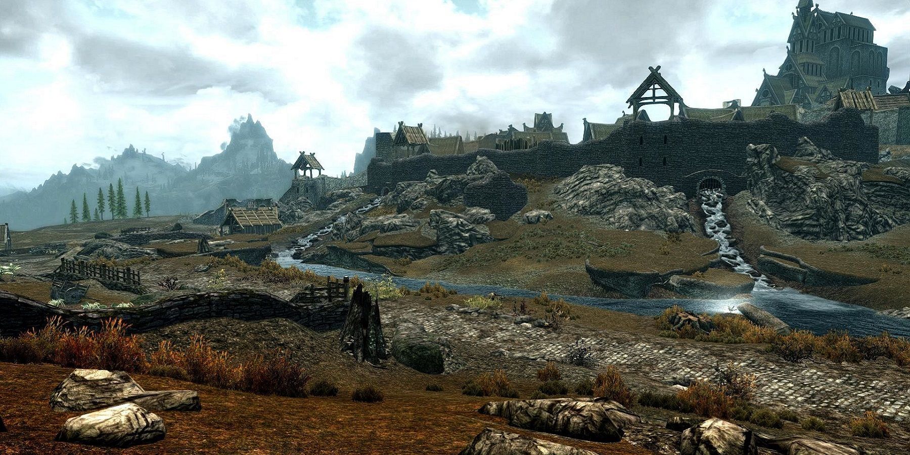 Image from Skyrim showing the city of Whiterun in the background.