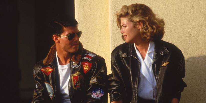 Top Gun Maverick Tom Cruise in aviator jacket Kelly McGillis