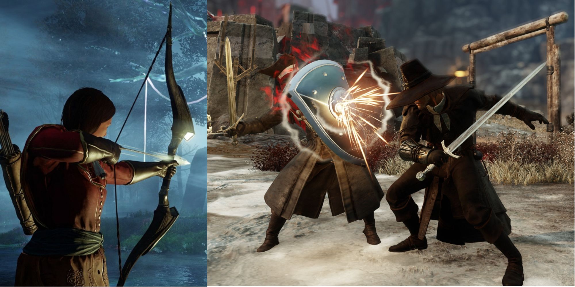 title split image bow sword and shield New World