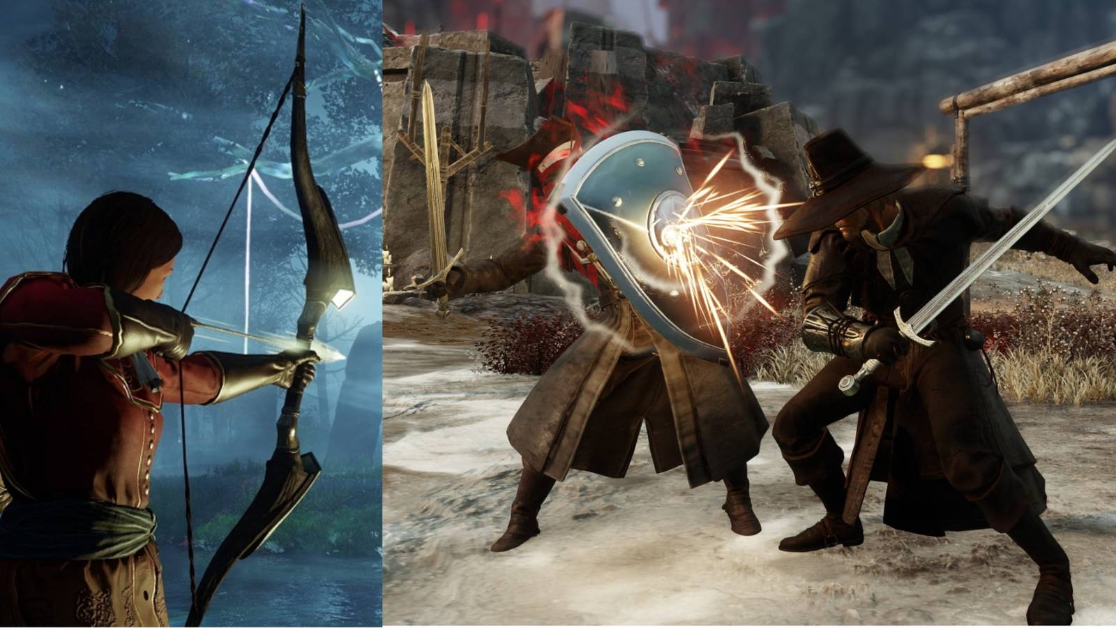title split image bow sword and shield New World