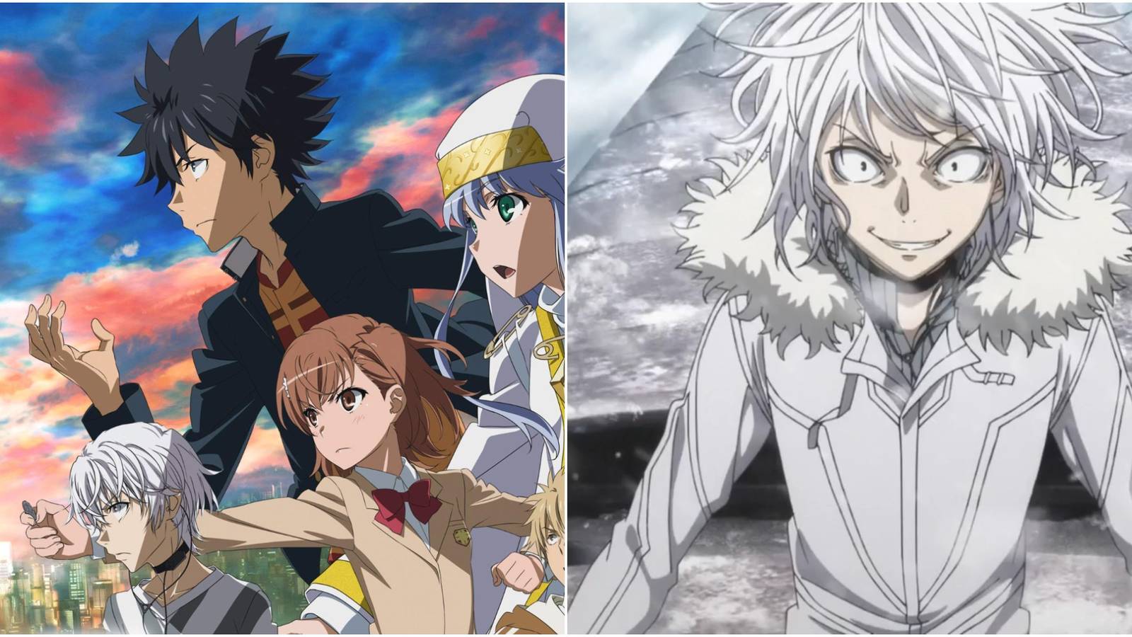 split image of characters and accelerator from a certain magical index