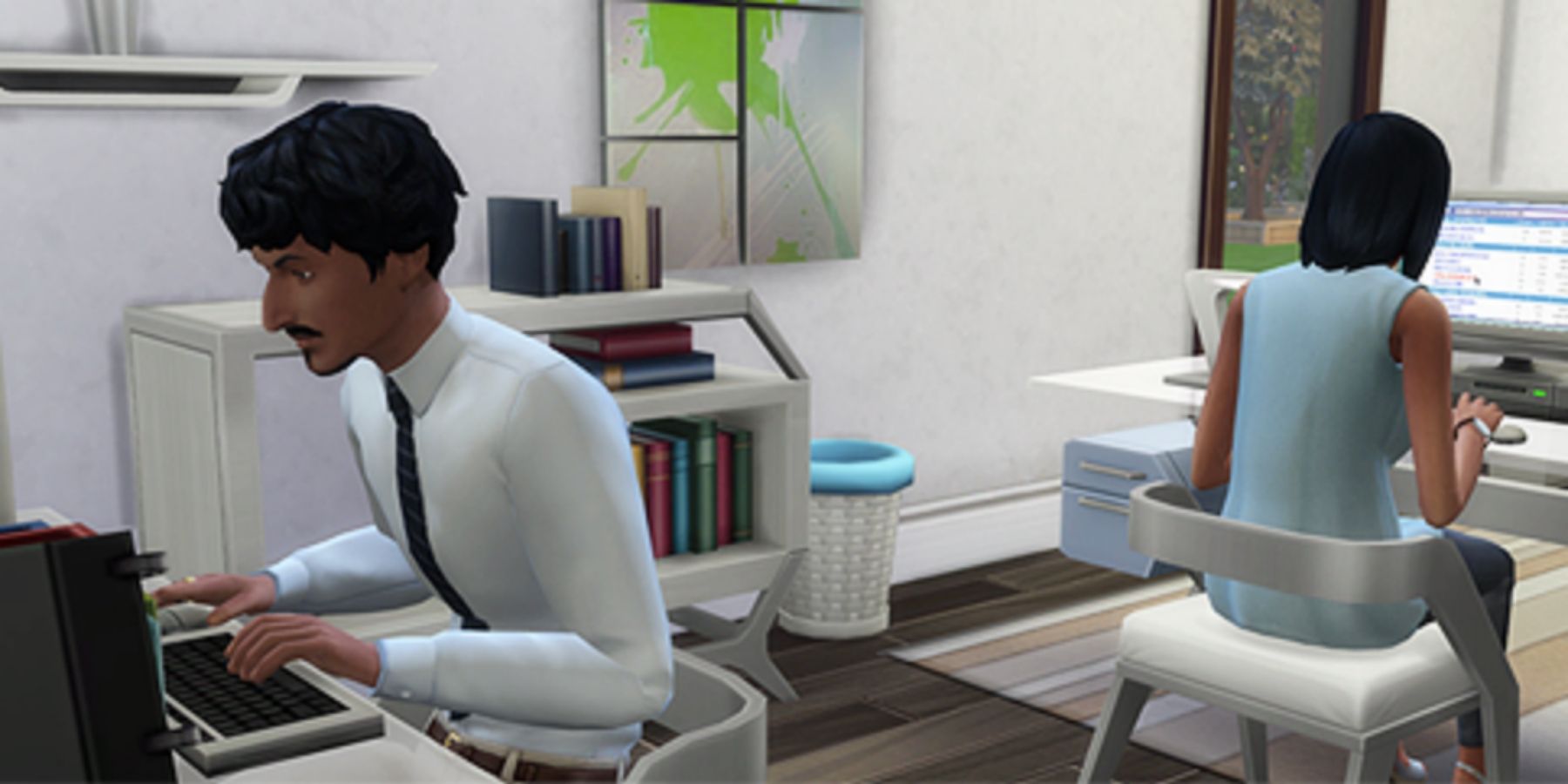 two sims using computers in the sims 4