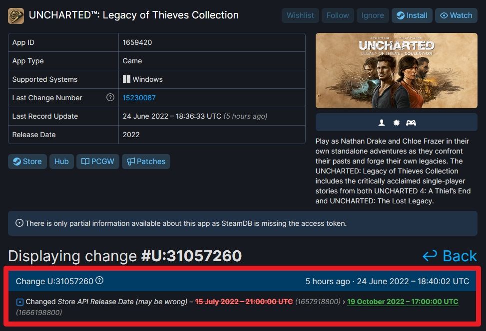 uncharted legacy of thieves steamdb release date edit