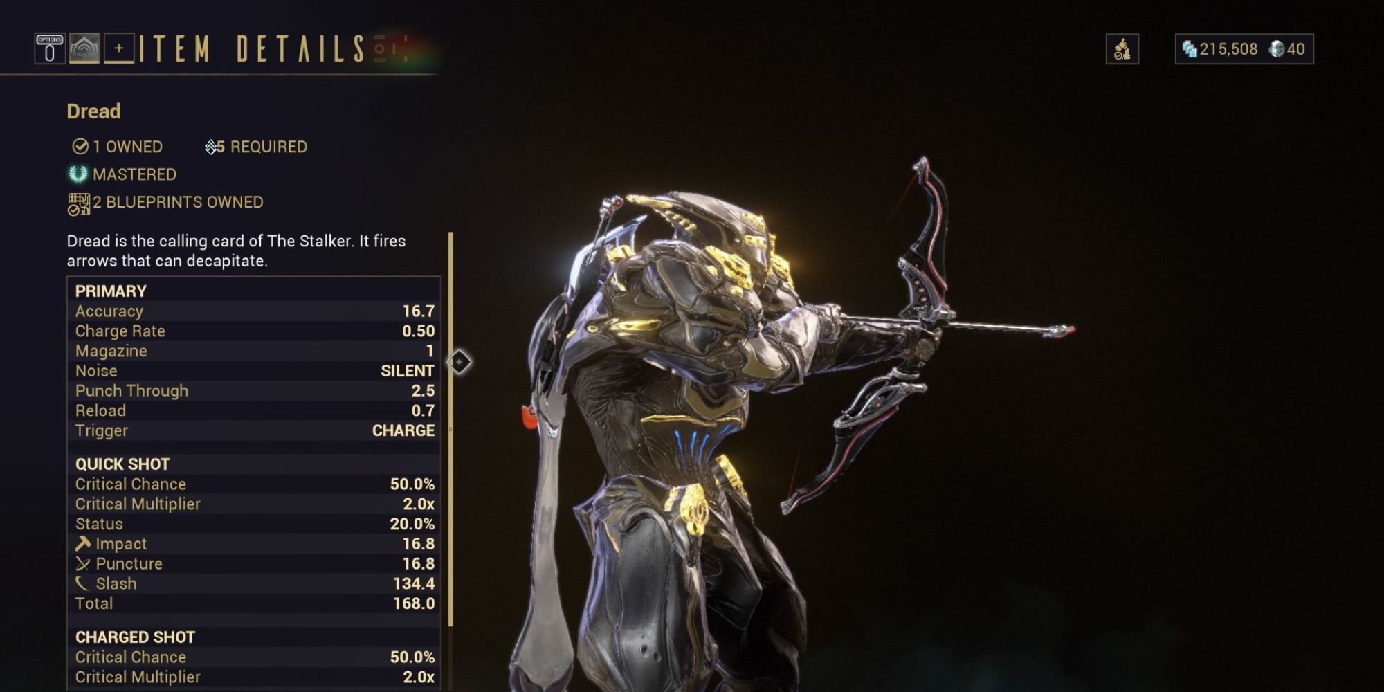 Preview of the Dread bow on Warframe