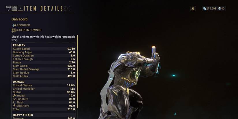 Preview of the Galvachord melee weapon on Warframe