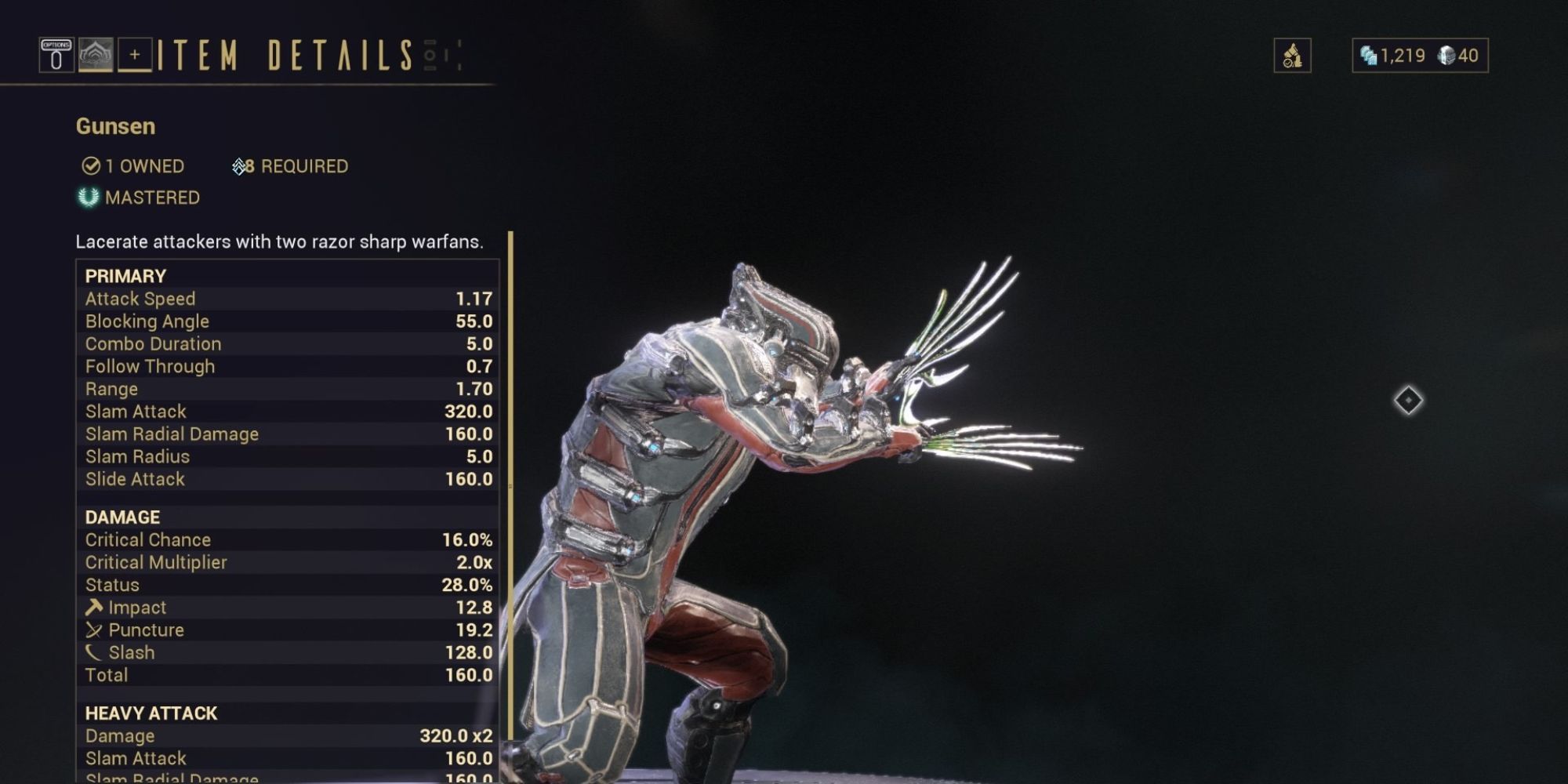 The Gunsen claw weapon on Warframe