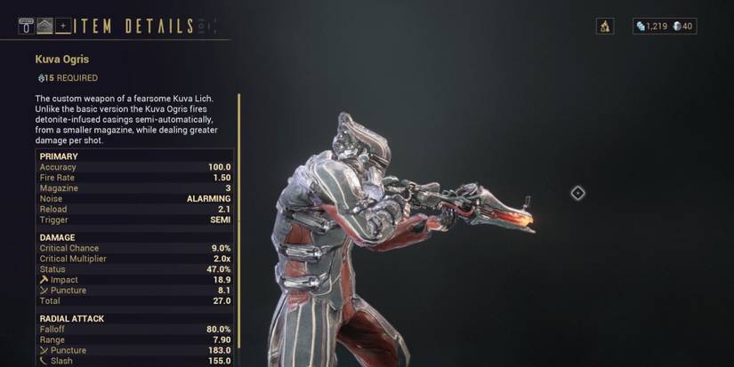The Kuva Ogris launcher weapon on Warframe