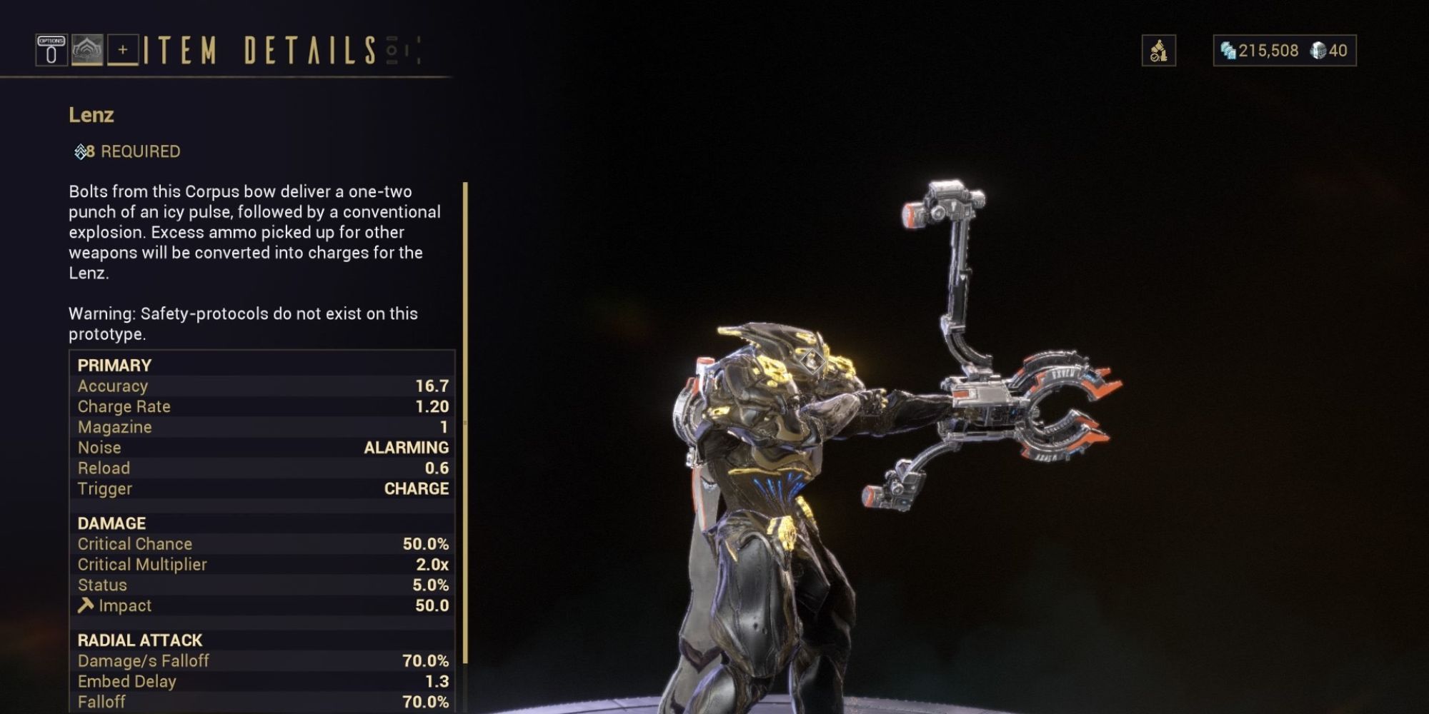 Preview of the Lenz bow on Warframe