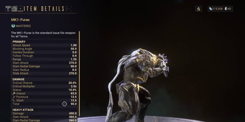 Preview of the MK1 Furax melee weapon on Warframe