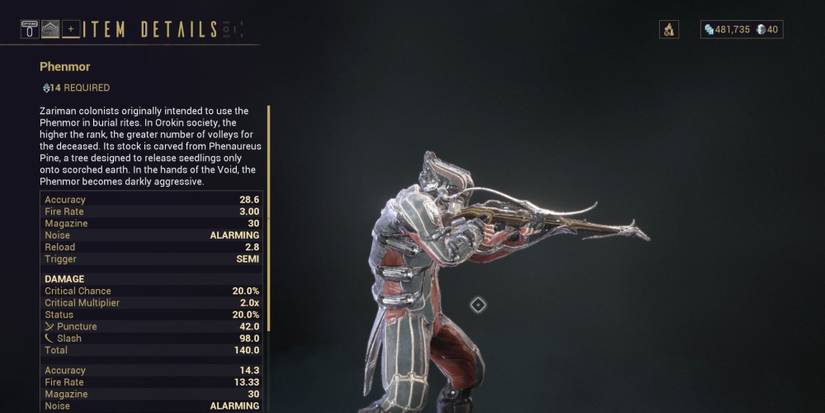 The Phenmor rifle weapon on Warframe